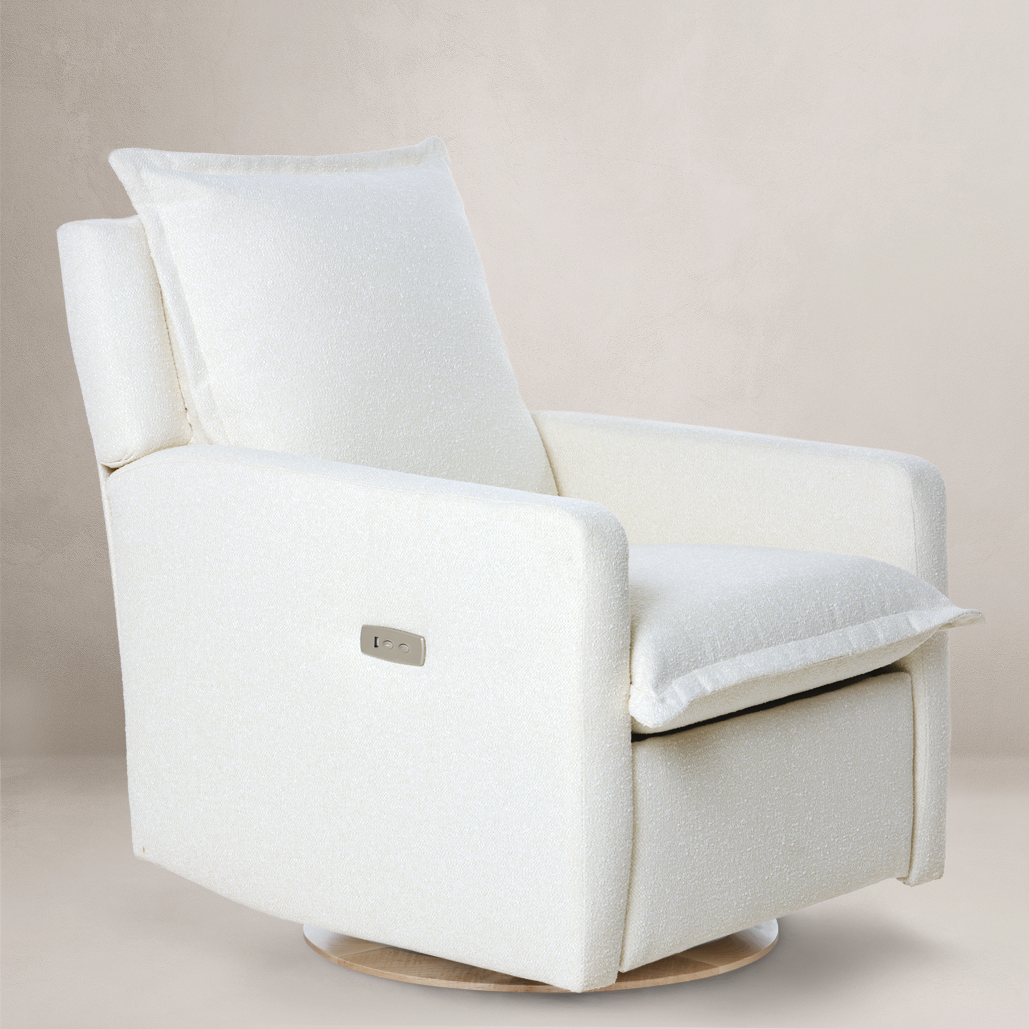 Flynn – Gliding Swivel Nursery Recliner - High Performance Bouclé Oyster
