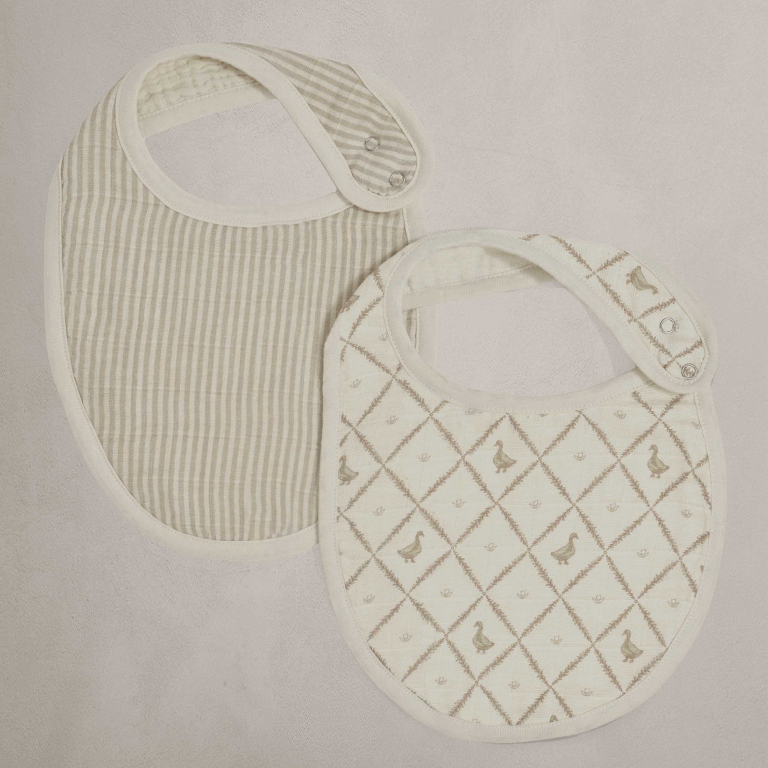 'Bear' Stripes & 'Duck' - Premium Muslin Bib 2-Pack