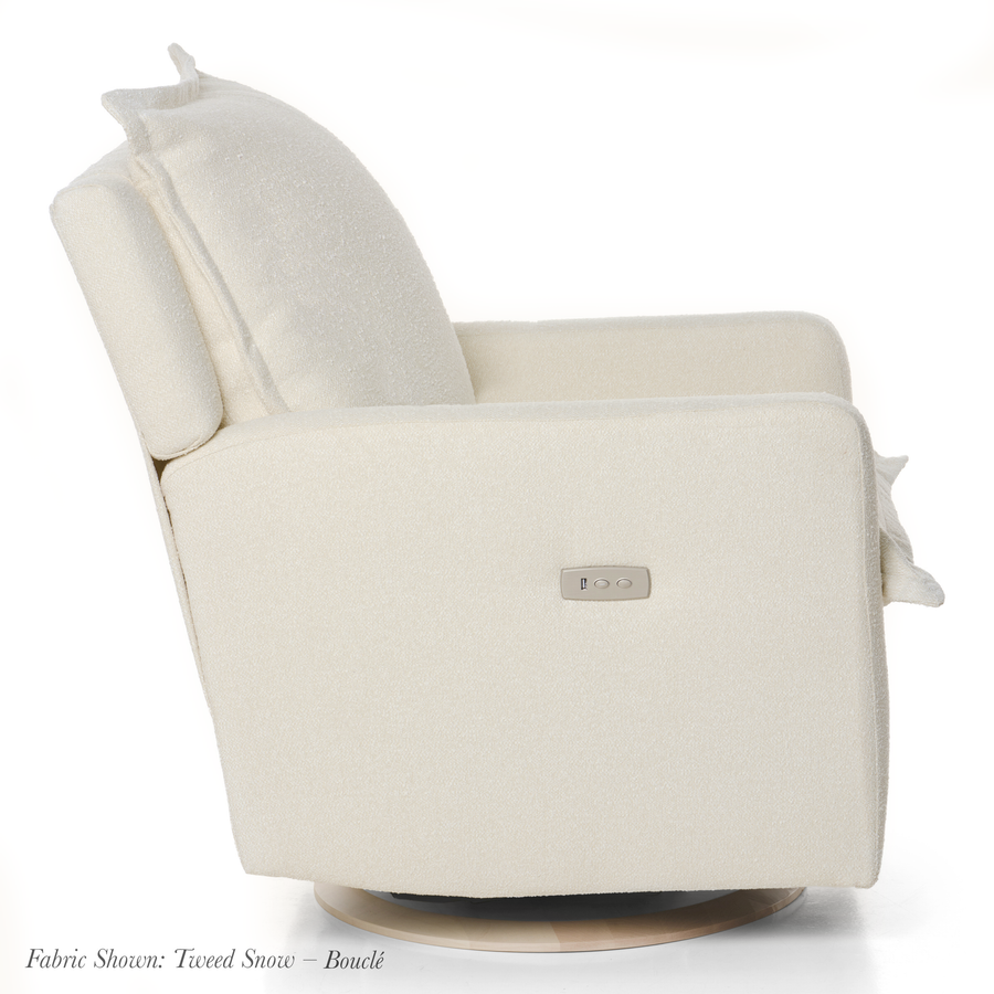 FLYNN – Gliding Swivel Nursery Recliner – High Performance Tweed Snow Bouclé