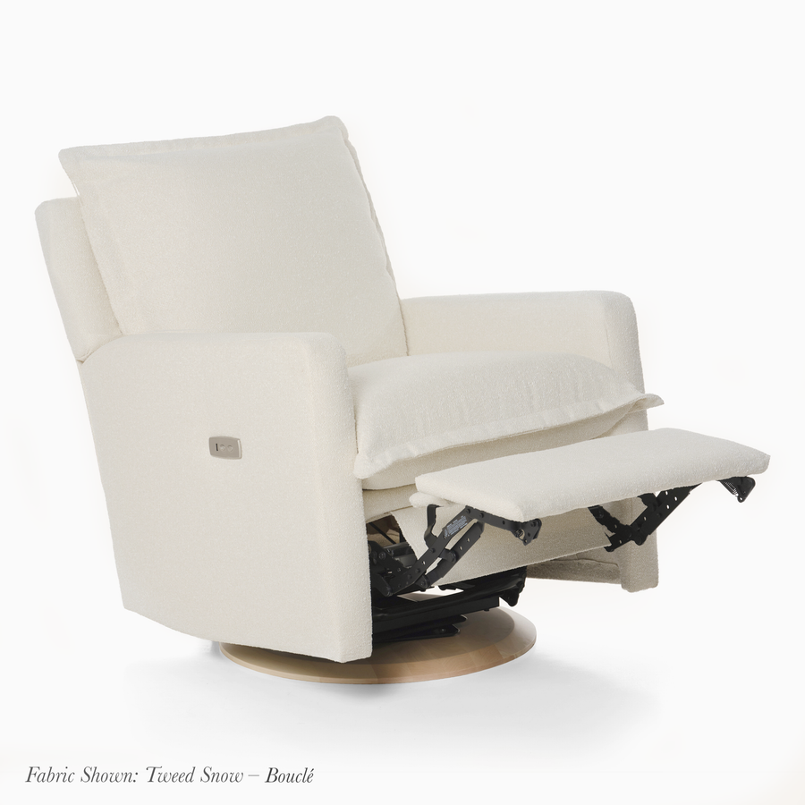 FLYNN – Gliding Swivel Nursery Recliner – High Performance Tweed Snow Bouclé