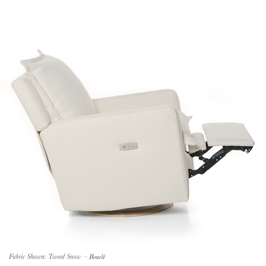 FLYNN – Gliding Swivel Nursery Recliner – High Performance Tweed Snow Bouclé