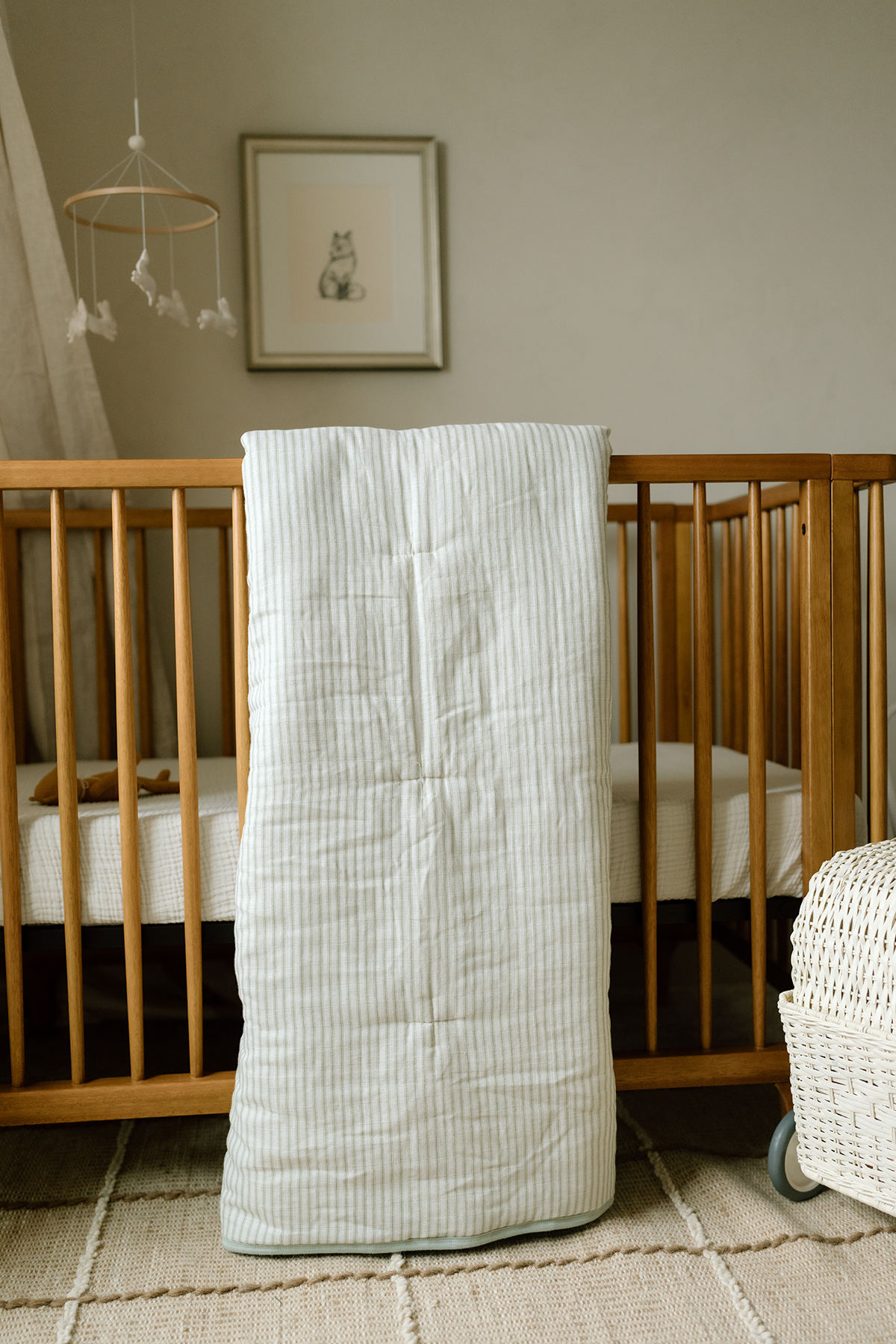 &#39;Sea Moss&#39; Sage Green Stripe - Premium Muslin Crib Quilt &amp; Sham Set