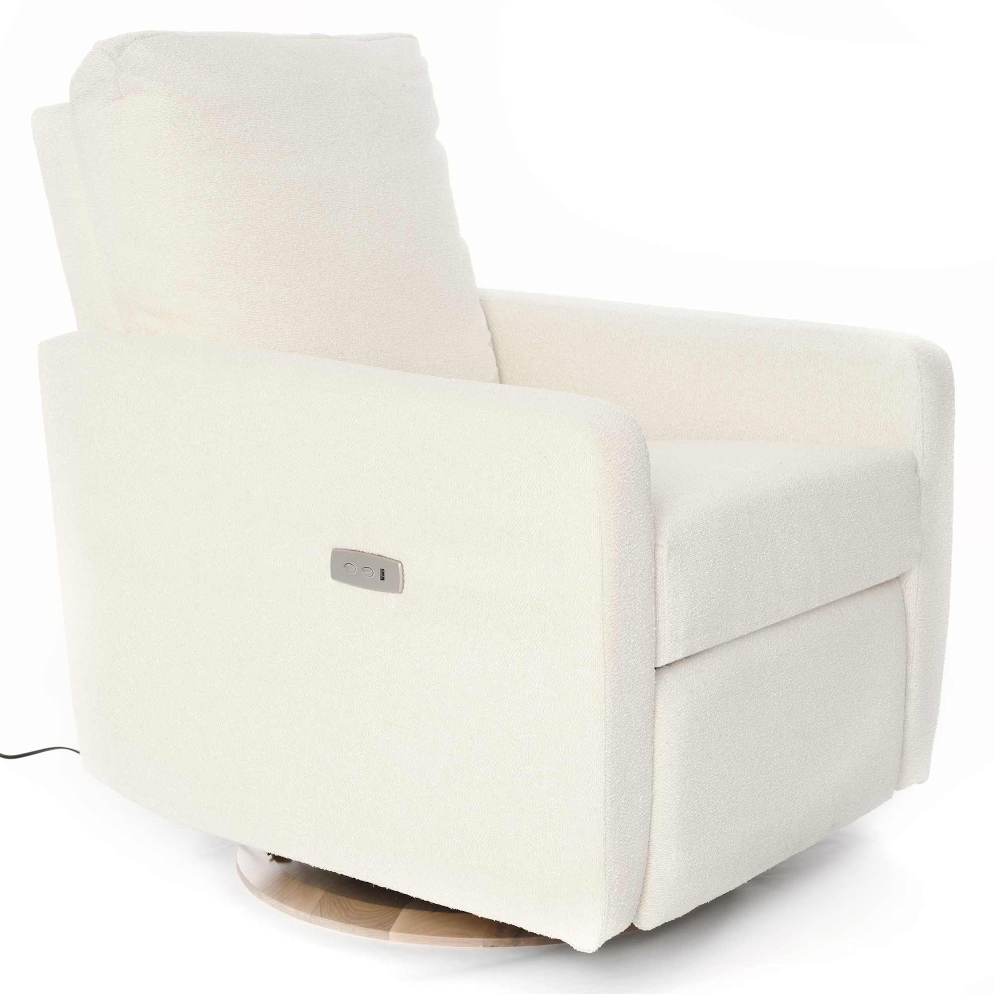 Drew – Gliding Swivel Nursery Recliner - High Performance Tweed Snow Bouclé