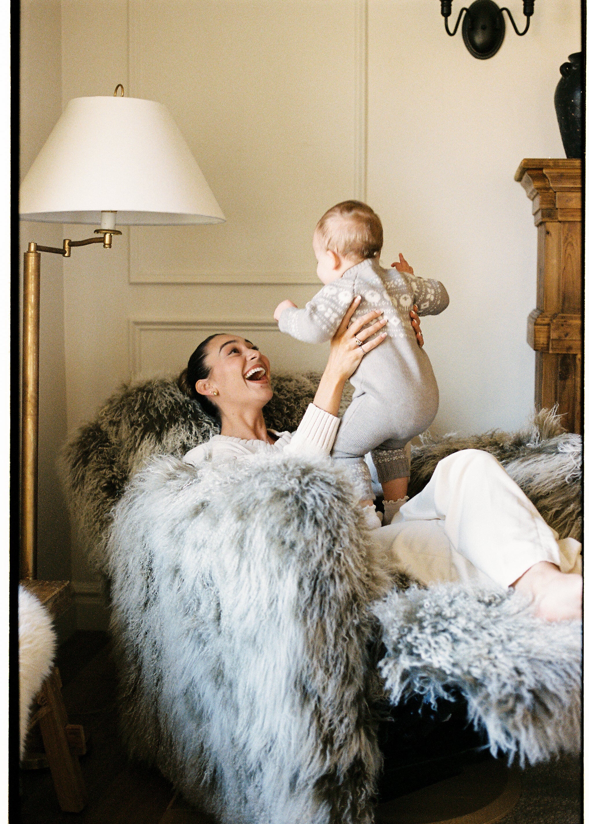 Flynn Gliding Swivel Nursery Recliner - Genuine Tibetan Fur