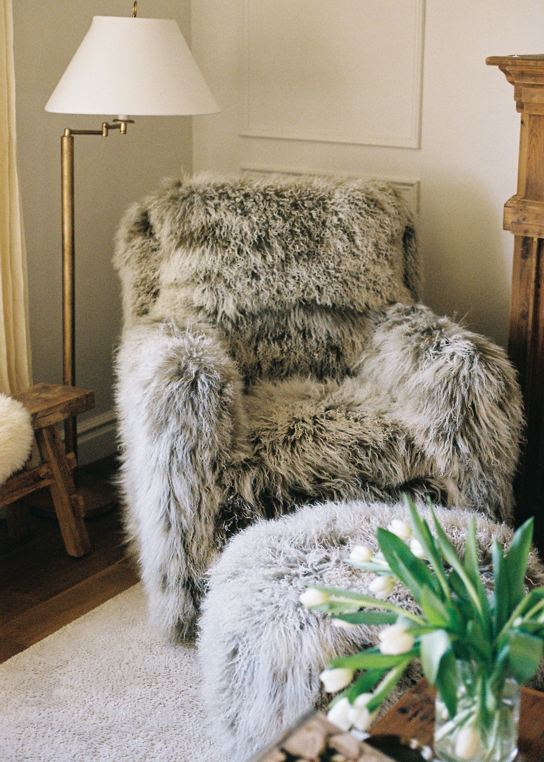 Flynn Gliding Swivel Nursery Recliner - Genuine Tibetan Fur