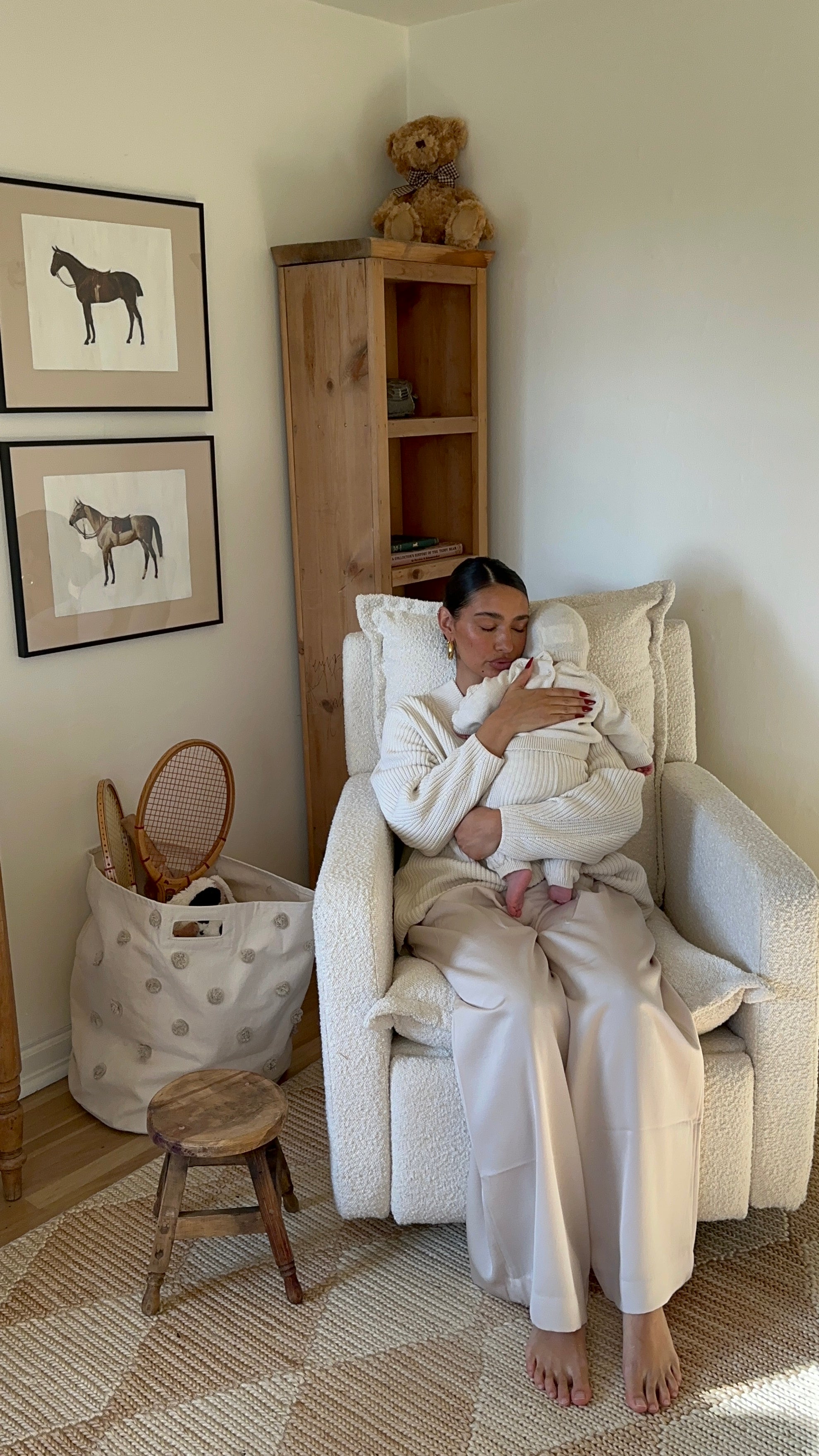 Flynn – Gliding Swivel Nursery Recliner - High Performance Bouclé Oyster