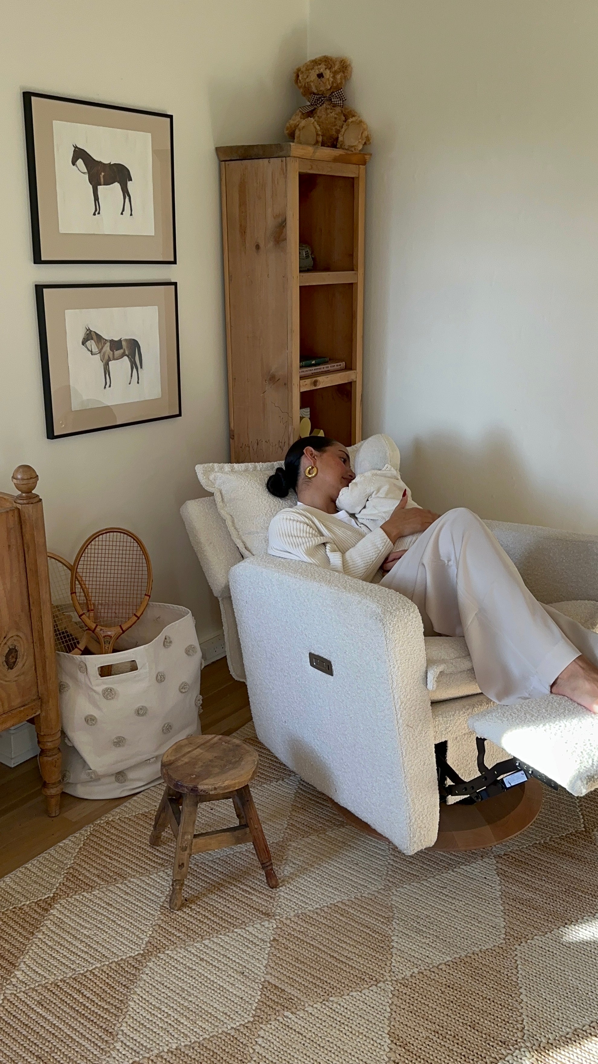 Flynn – Gliding Swivel Nursery Recliner - High Performance Bouclé Oyster