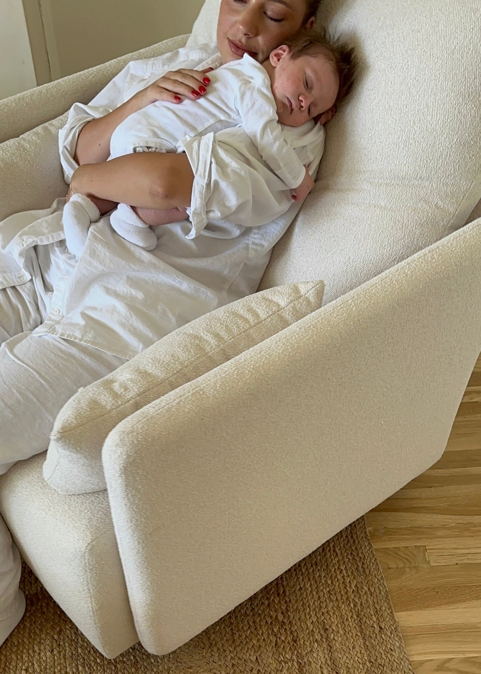 Ollie: a Chair and a Half - Swivel Nursery Glider with Back Recline Feature - High Performance Bouclé Oyster