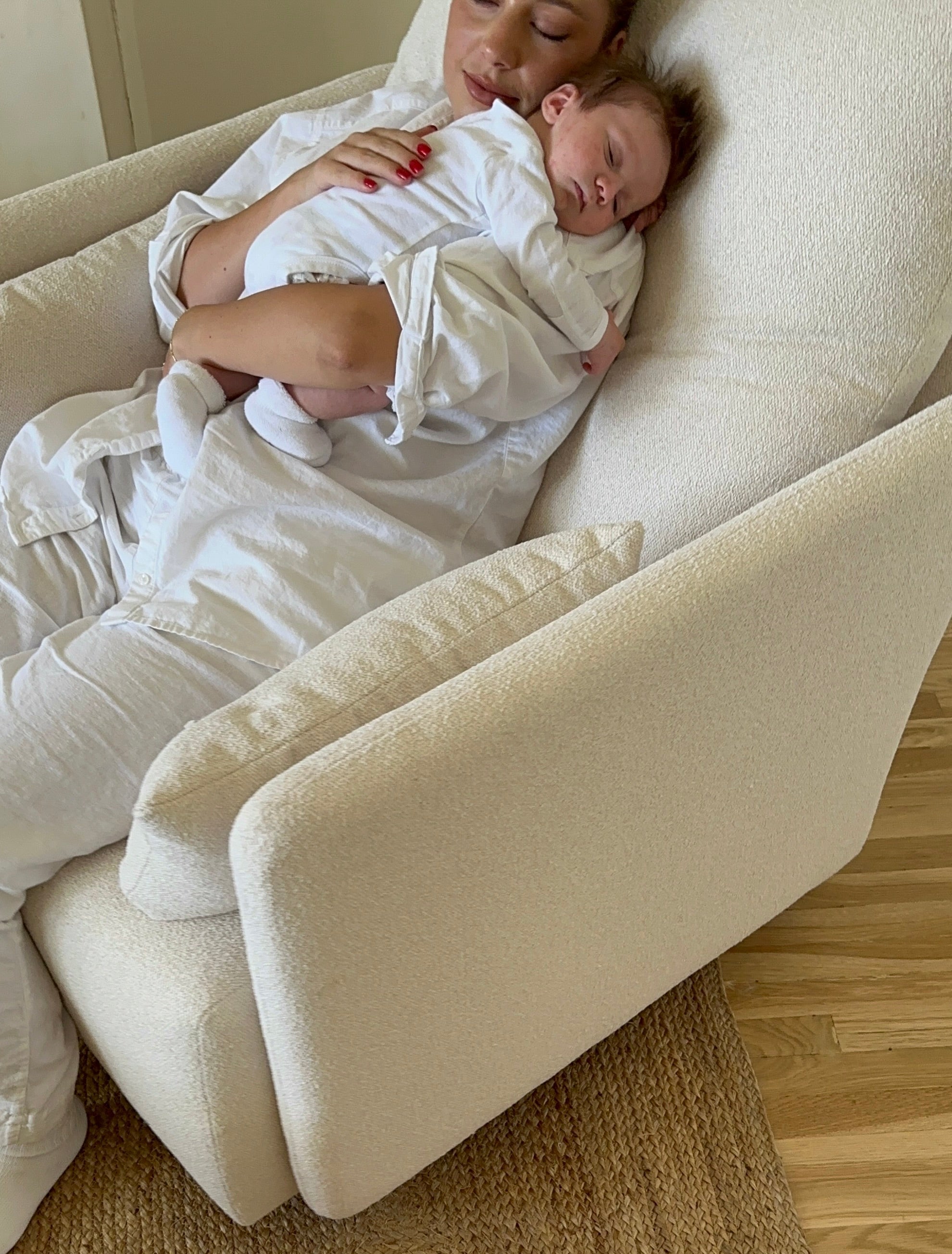 Ollie: a Chair and a Half - Swivel Nursery Glider with Back Recline Feature - High Performance Bouclé Oyster