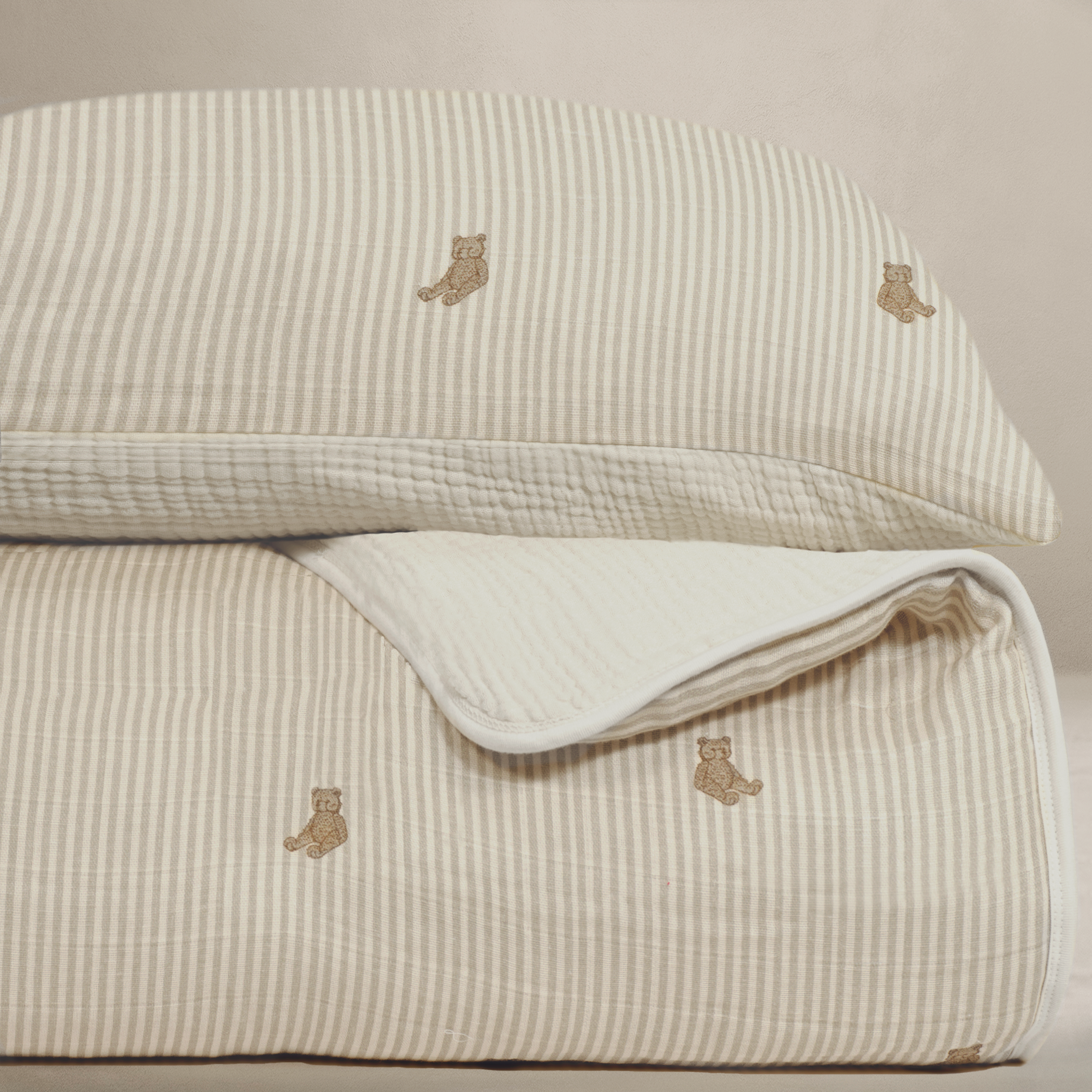 'Bear' - Premium Muslin Crib Quilt & Sham
