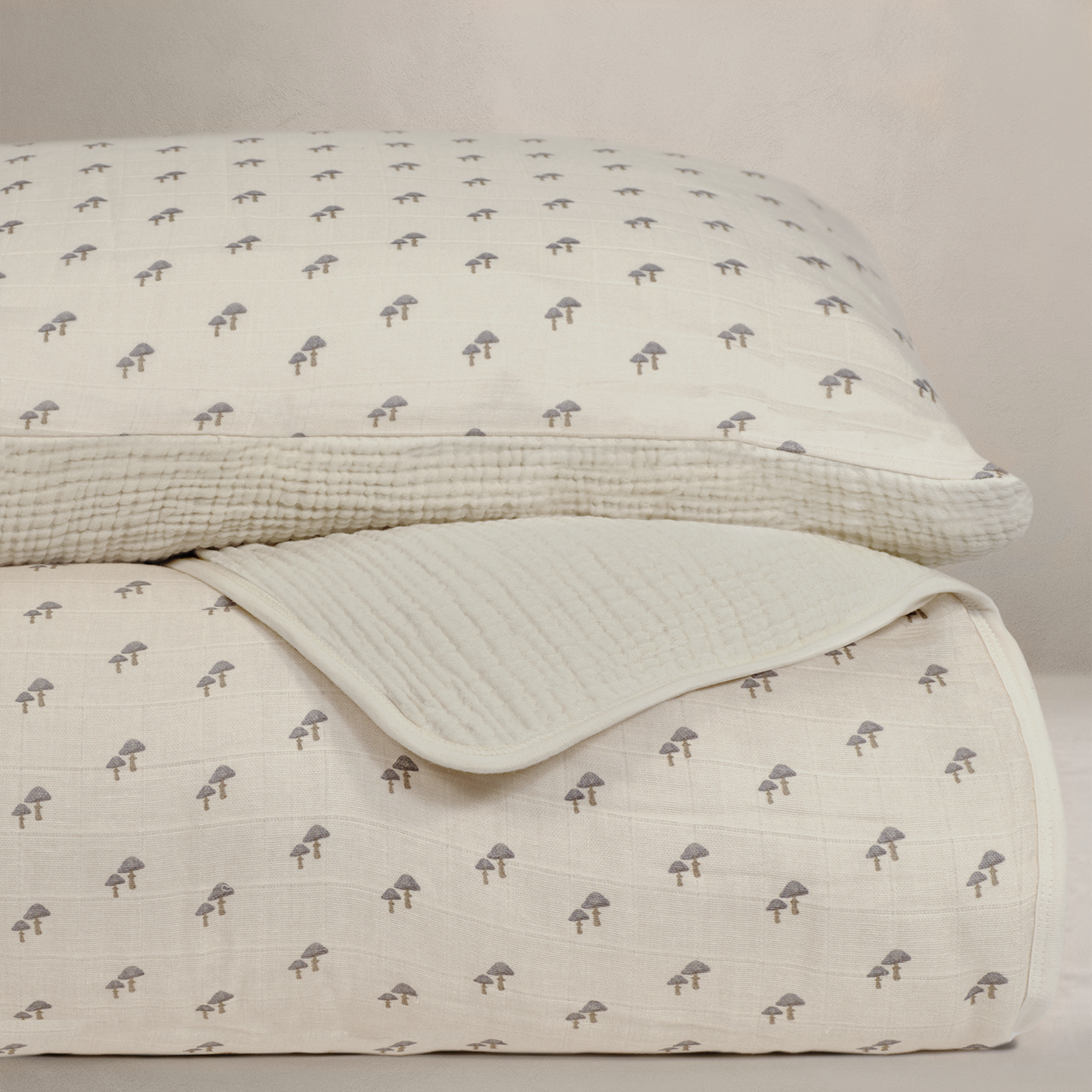 'Mushroom' - Premium Muslin Crib Quilt & Sham