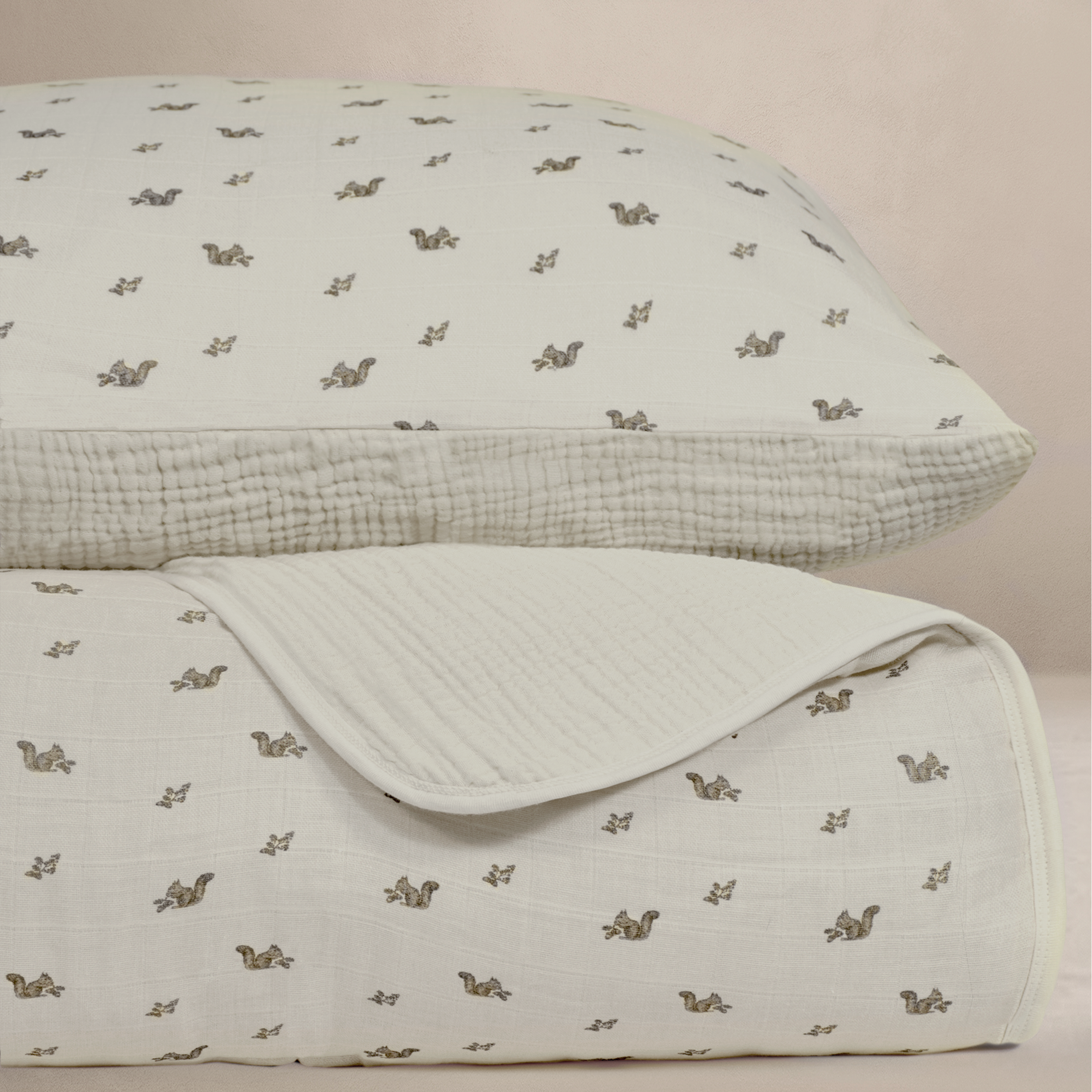 'Squirrel' - Premium Muslin Crib Quilt & Sham