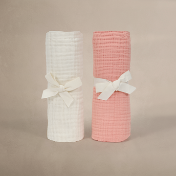 'Eggshell' Creme & 'Rosette' Pink - Premium Muslin Swaddle Blanket Set