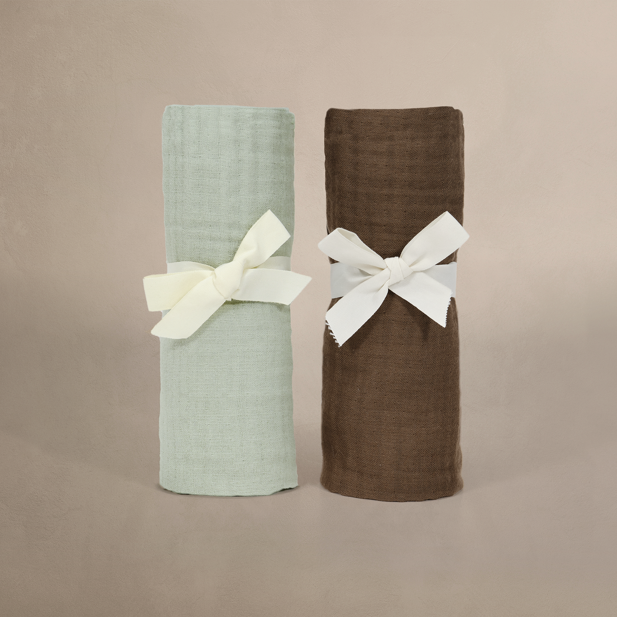 &#39;Bark&#39; Brown &amp; &#39;Sea Moss&#39; Sage Green - Premium Muslin Swaddle Blanket Set