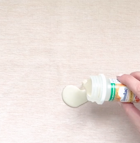 oilo's velvet blush fabric: baby formula stain test