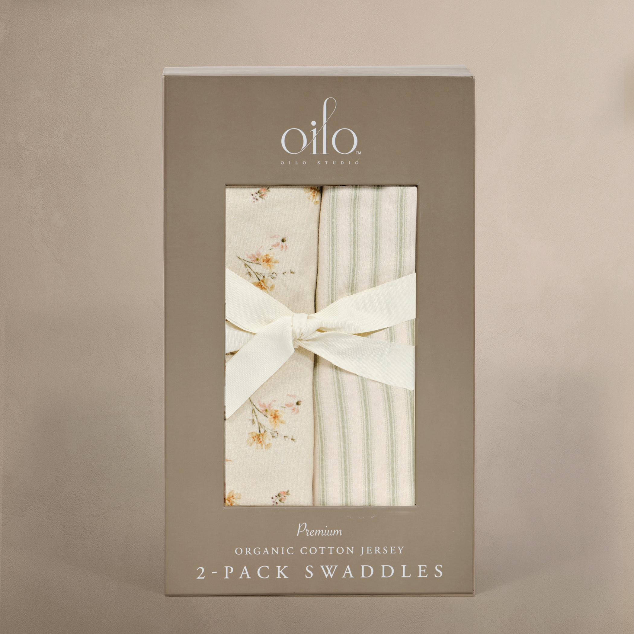 'Dainty Floral' & 'Sea Moss' Sage Green Stripe - Jersey Swaddle Set