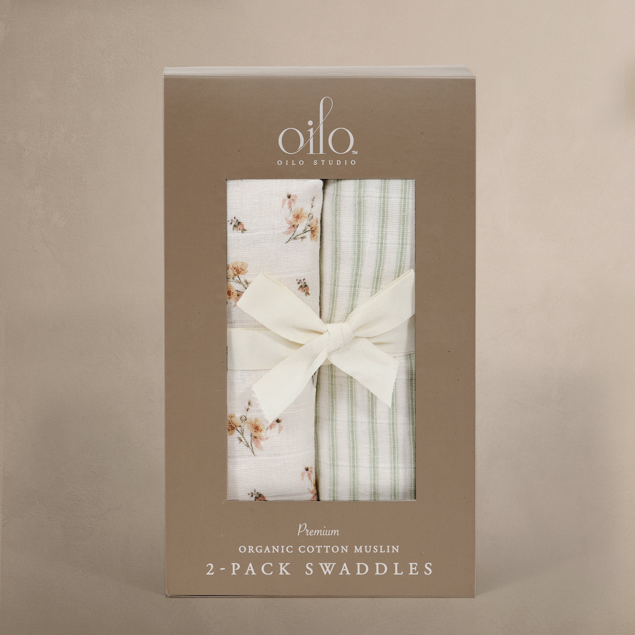 'Dainty Floral' & 'Sea Moss' Sage Green Stripe - Muslin Swaddle Blanket Set