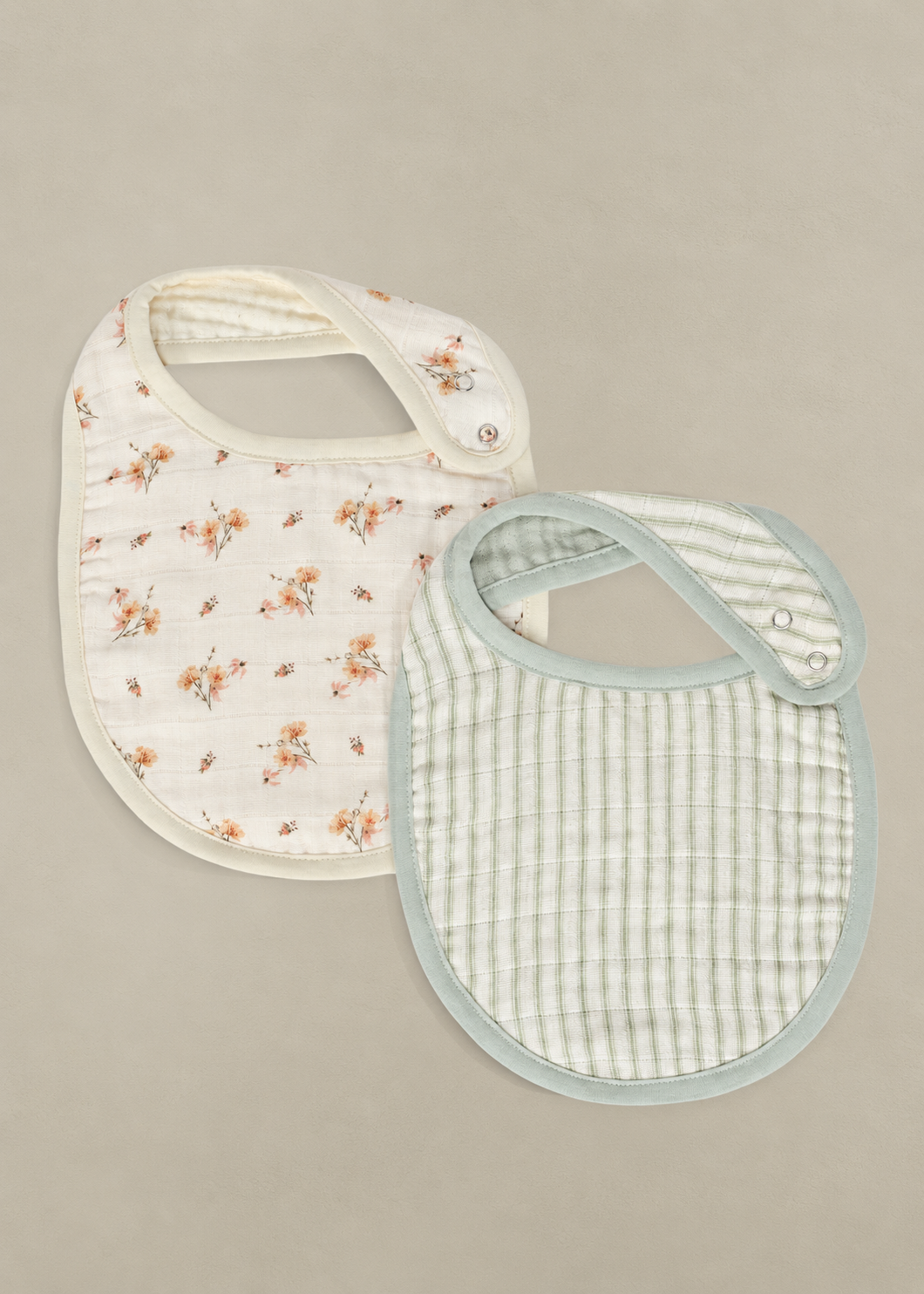 Dainty Floral & Sea Moss Sage Green Stripe - Muslin Bib 2-Pack