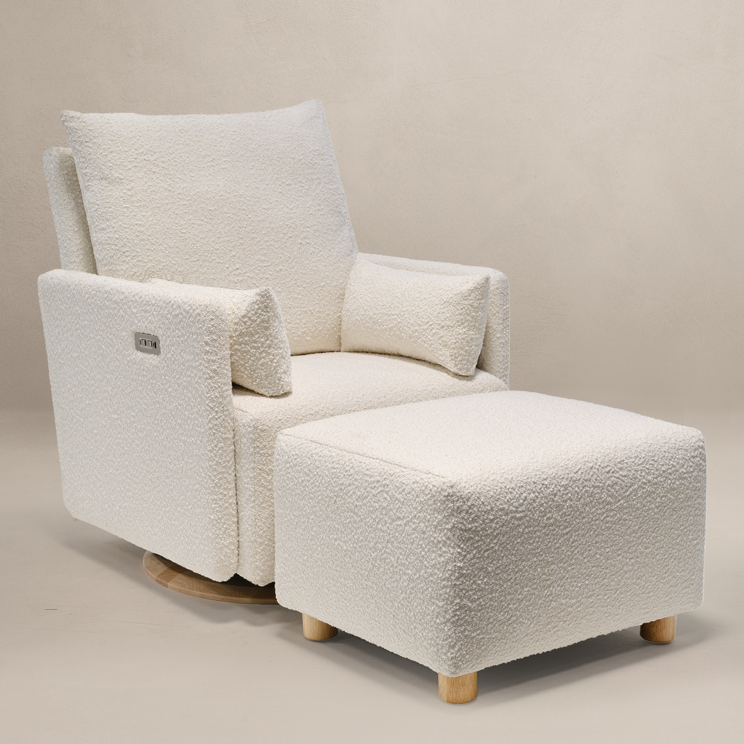 Ollie: Standard Size - Swivel Nursery Glider with Back Recline Feature - High Performance Bouclé Oyster