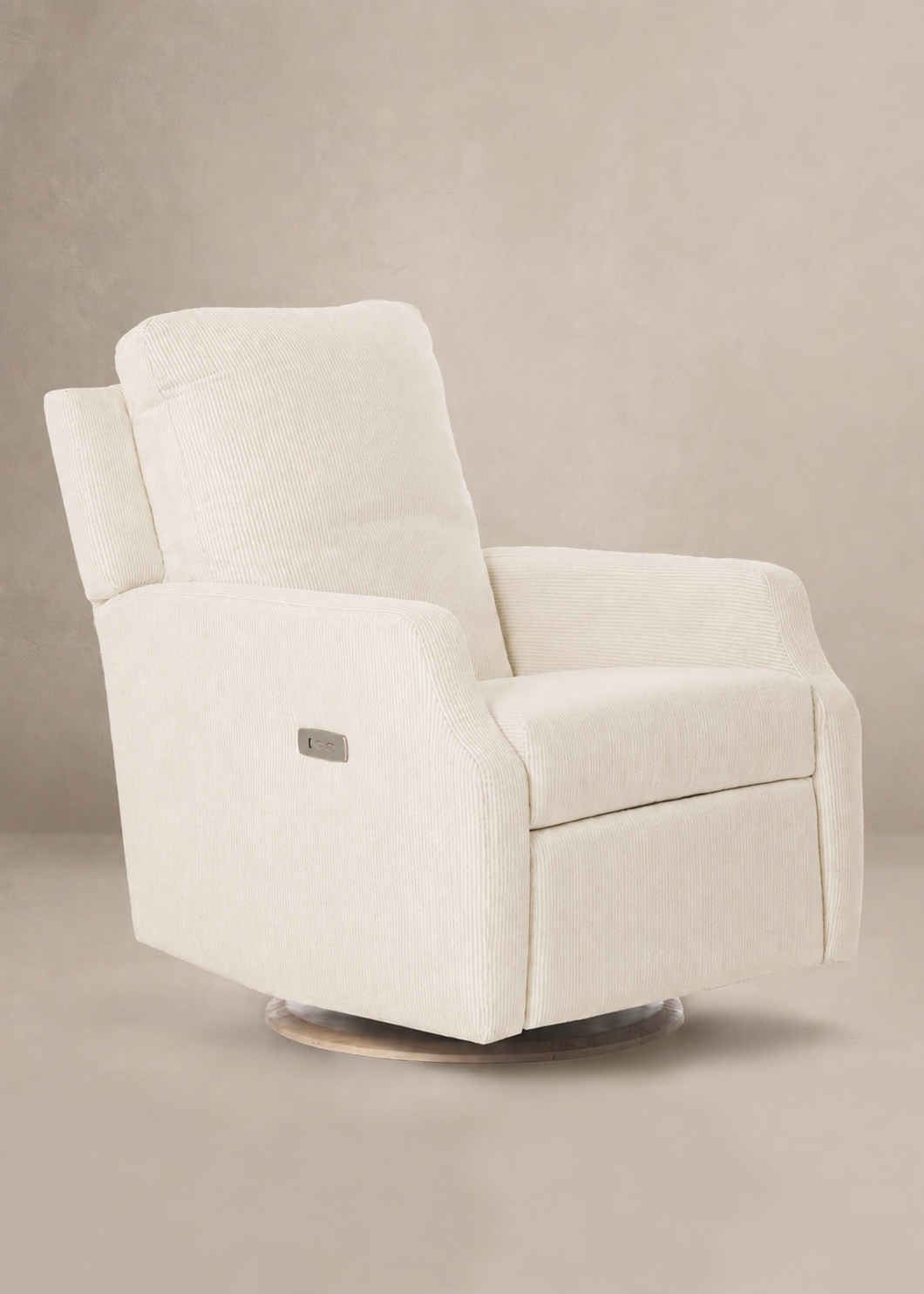*AS IS – Harlow – Gliding Swivel Nursery Recliner - Pebble Stripe - Motorized Recline - Wooden Base