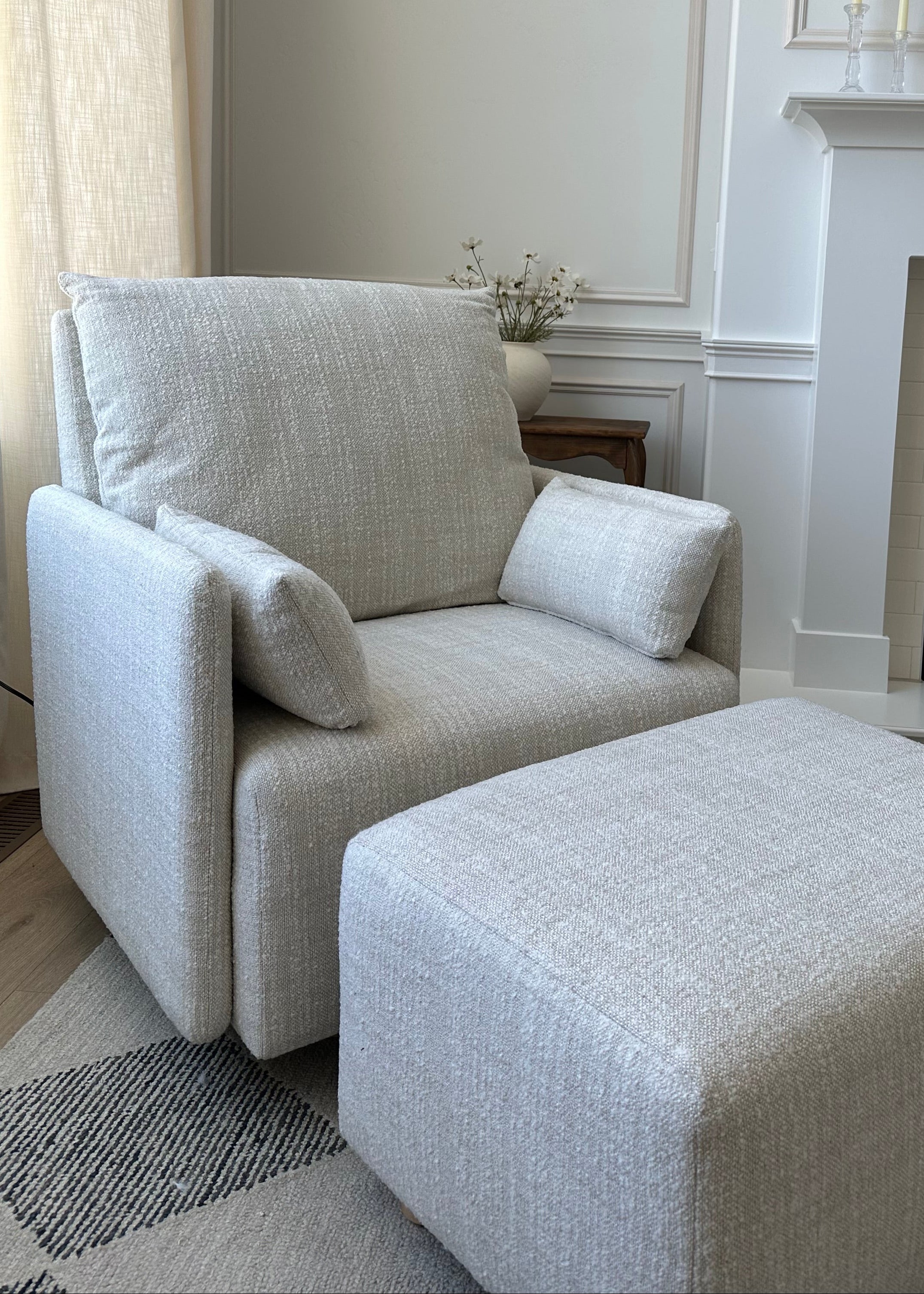 *AS IS – Ollie: a Chair and a Half - Swivel Nursery Glider with Back Recline Feature - Crema - Motorized Recline - Wooden Base - w/Matching Ottoman
