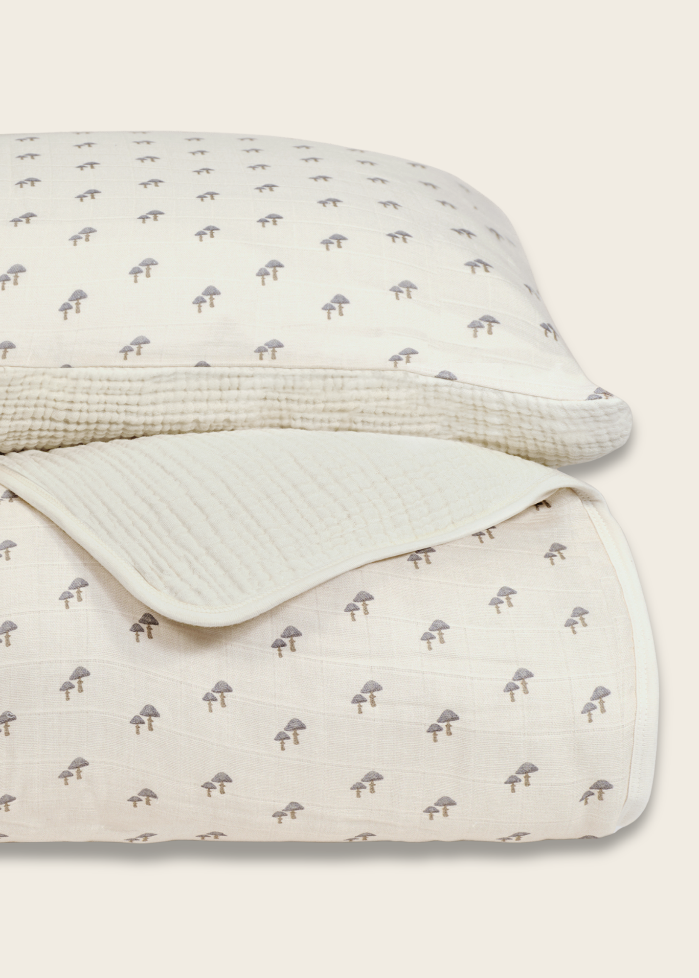 Mushroom - Premium Muslin Crib Quilt & Sham Set