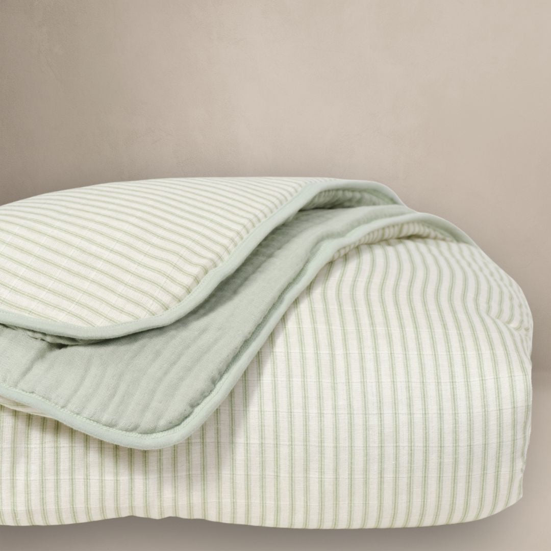 Sea Moss Sage Green Stripe - Premium Muslin Crib Quilt