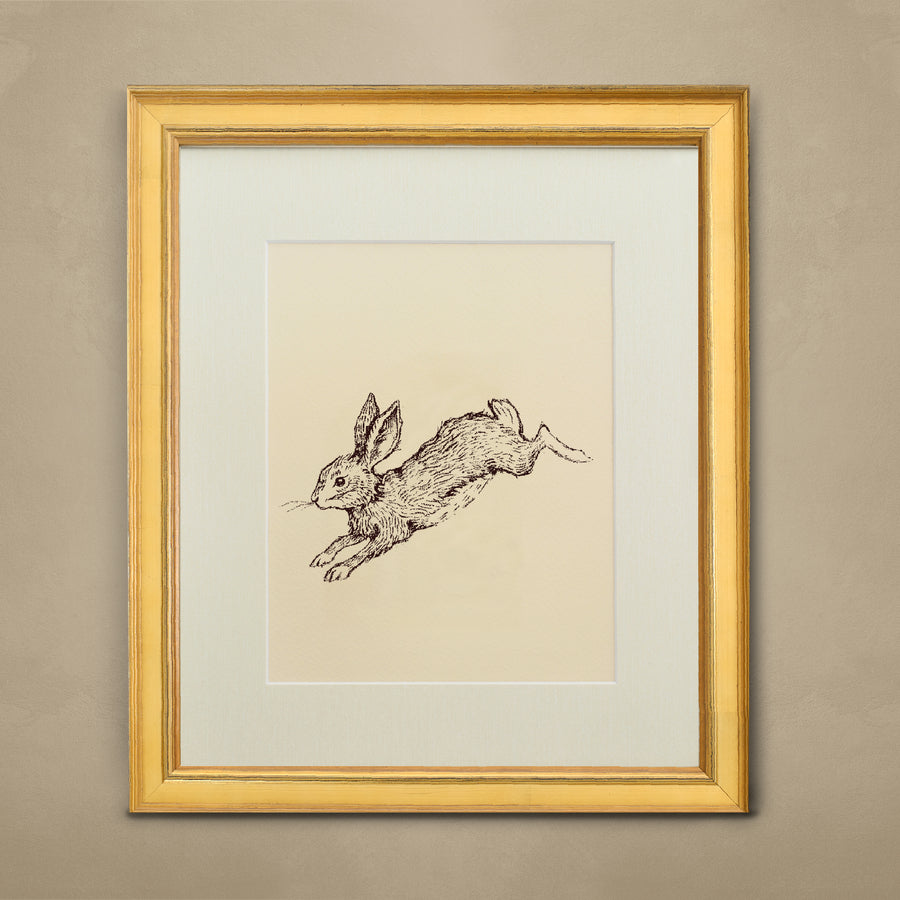 The 'Hare' Framed Art - Antique Brass Frame