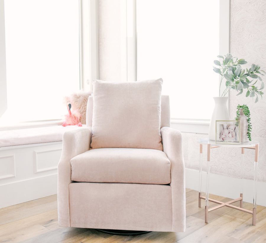 harper glider by windows in nursery room