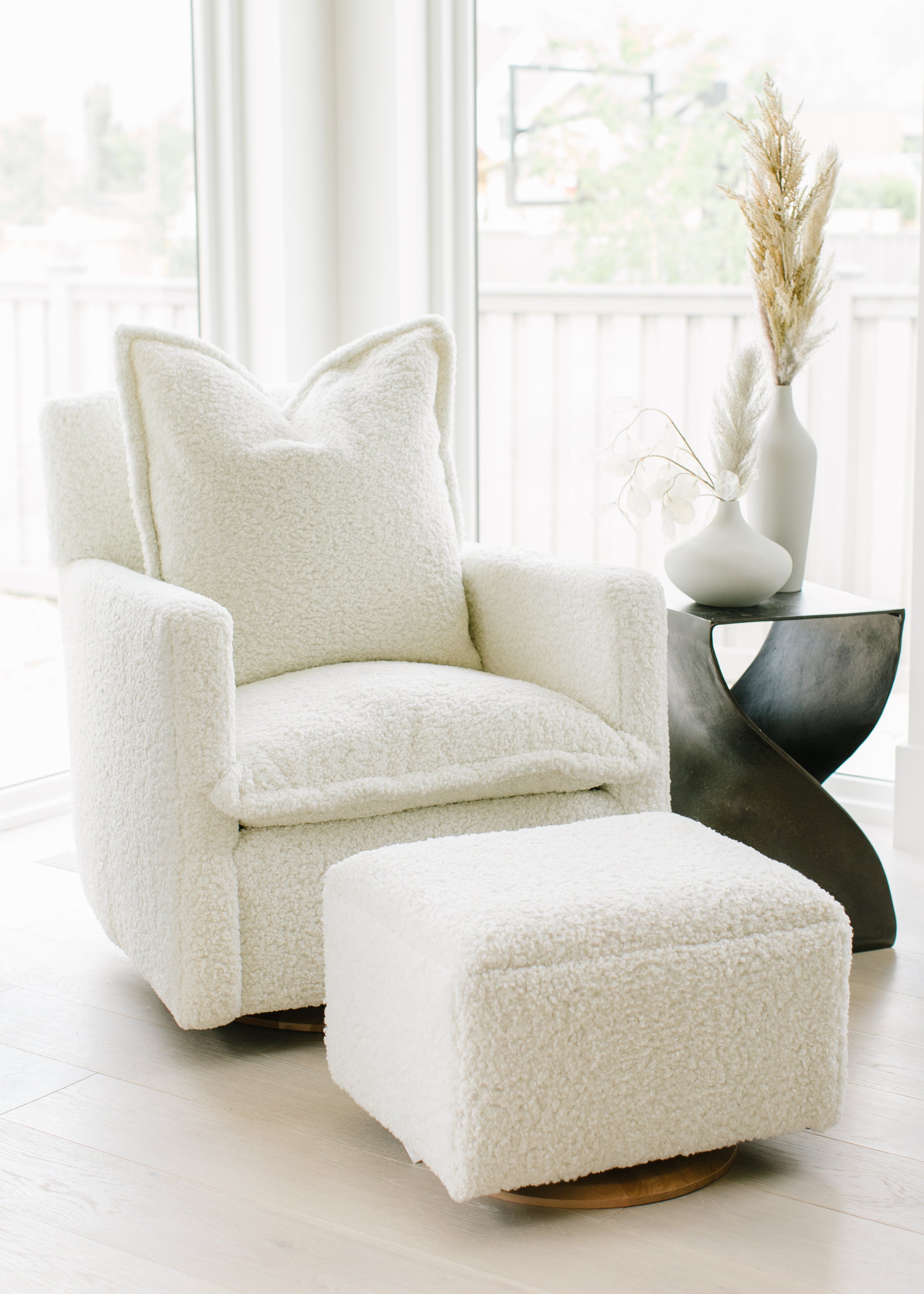 Small Stationary Rectangle Ottoman With Wood Base