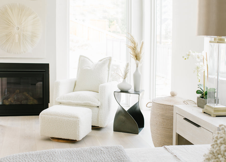 Small Stationary Rectangle Ottoman with Wood Base