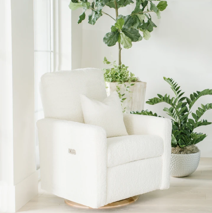 Drew – Gliding Swivel Nursery Recliner - Sheepskin Cloud