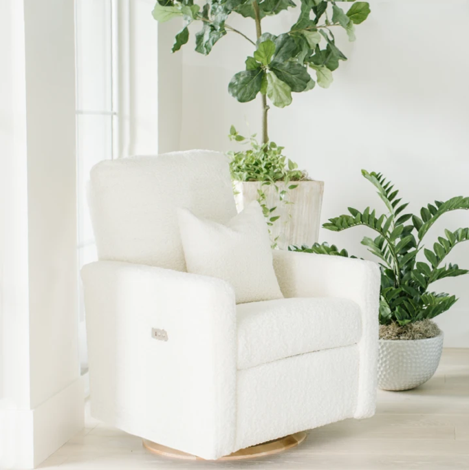 DREW –  Gliding Swivel Nursery Recliner - Sheepskin Cloud